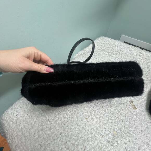 Amanda Smith Black Faux Fur Satchel Crossbody Purse - Picture 10 of 11